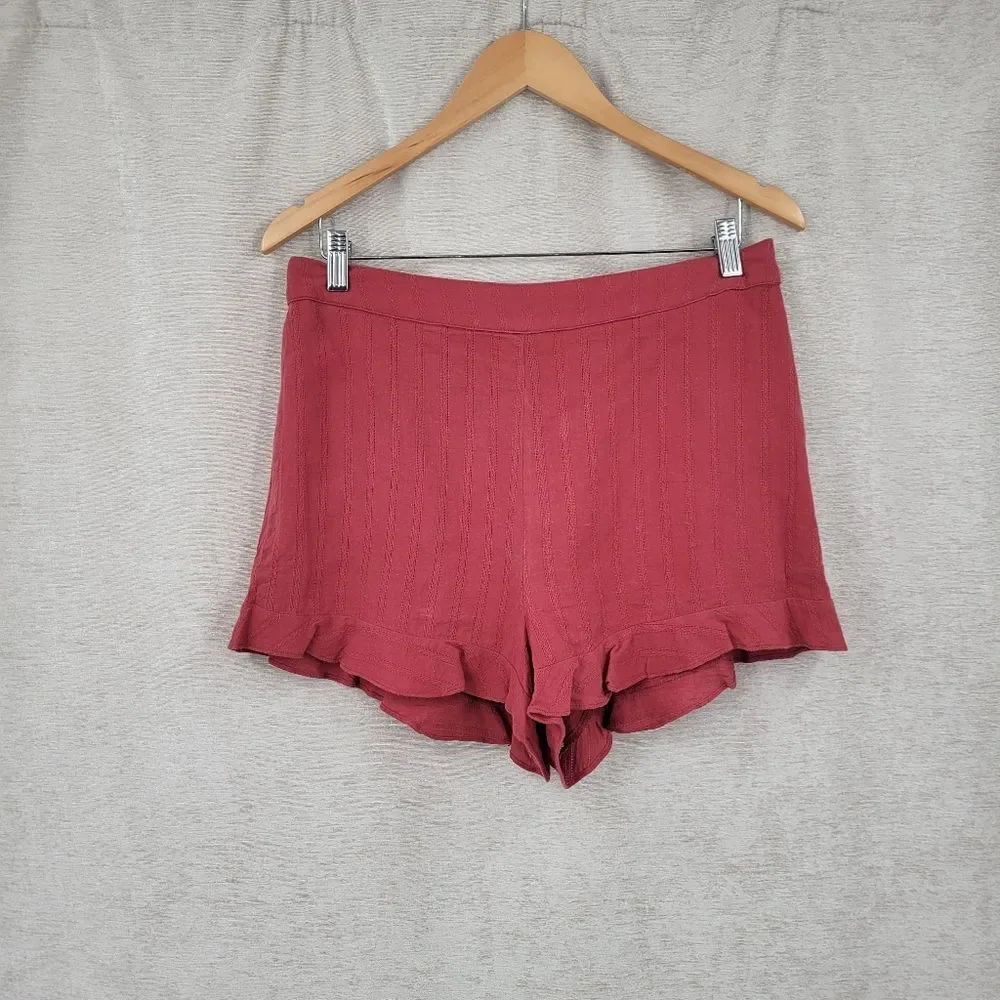 Cotton Red Two-Piece Knotted Tie Front Crop Top and Shorts Matching Set